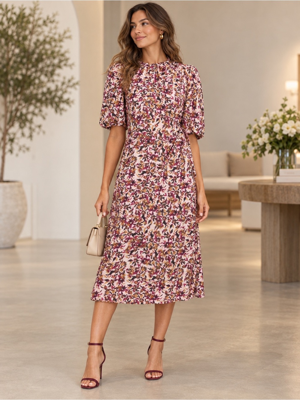 Munthe Alarisa Dress Women’s Size 8 Midi Side Cut Out Relaxed Fit Floral BB